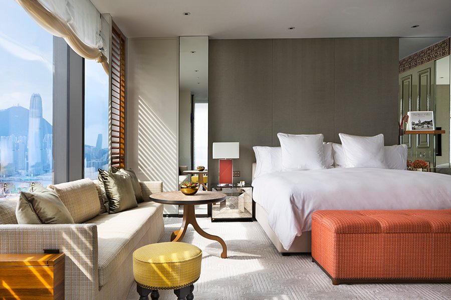 Interior view of bedroom in Rosewood Hong Kong